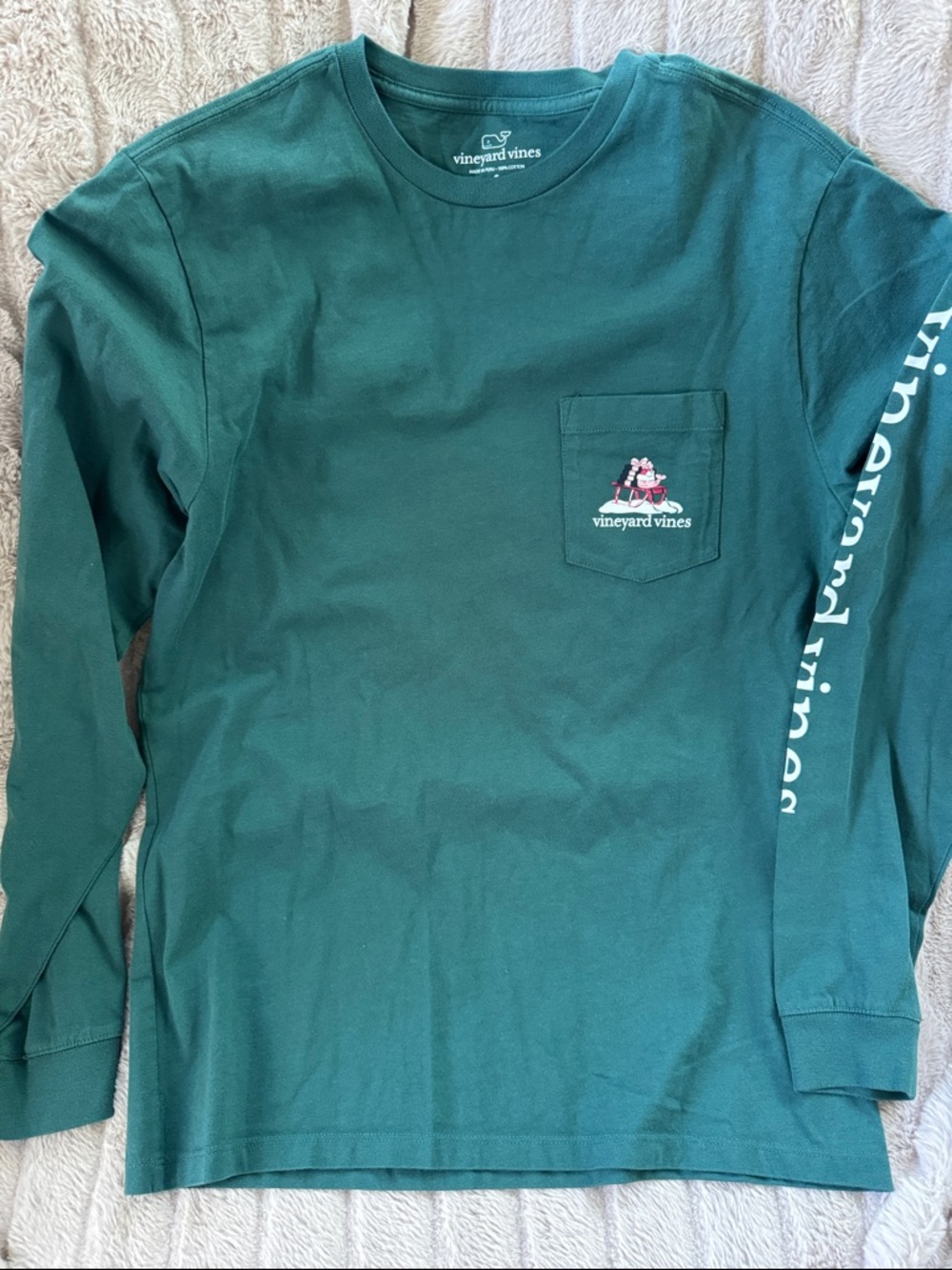 Vineyard Vines Green Long Sleeve Pocket Tee with Sleeve Logo